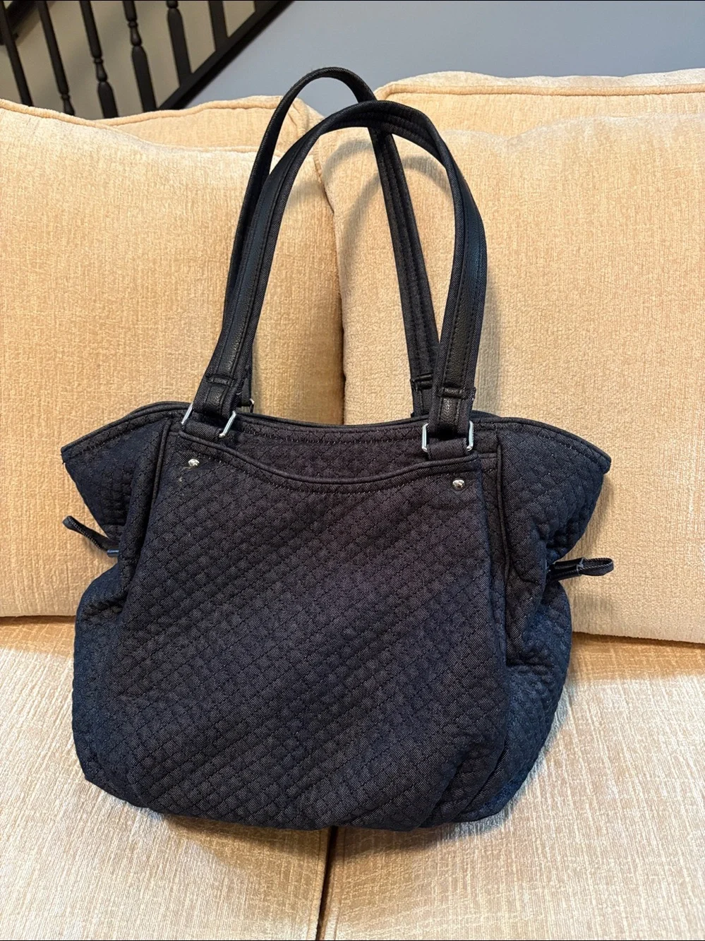 Vera Bradley Black Quilted Shoulder Tote - Picture 3 of 12